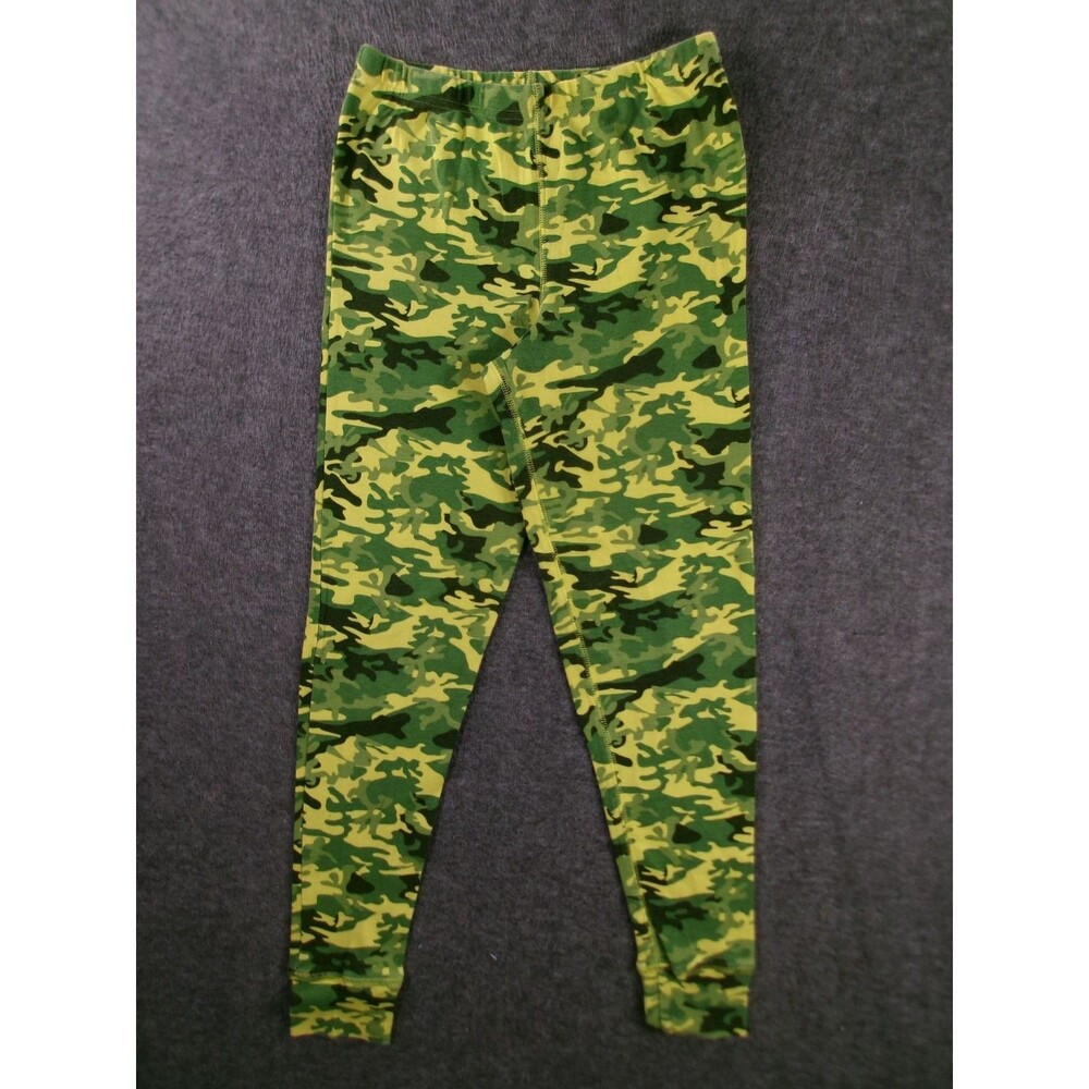 LL Bean Leggings Girls 14 Green Camo Cotton Pull On Elastic Waist Pajama Bottoms